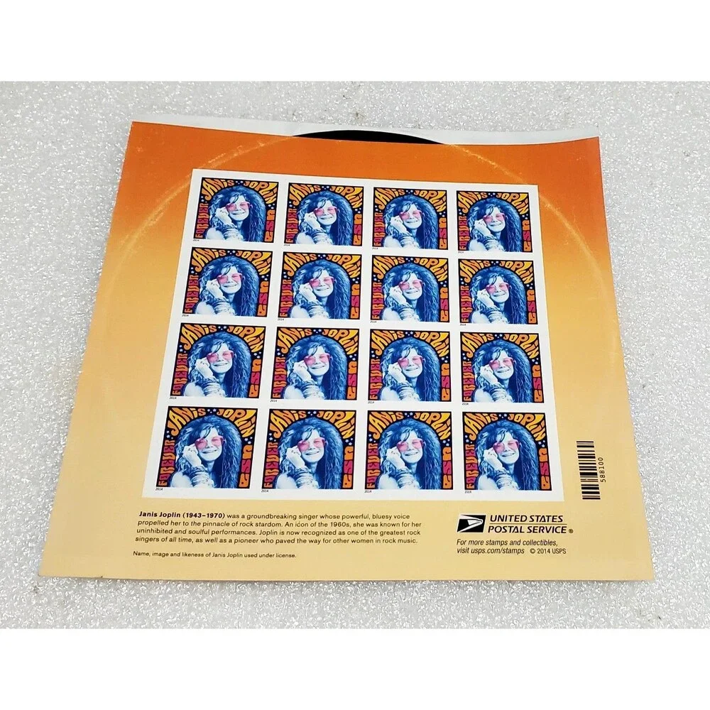 Janis Joplin Sheet of 16 Forever Stamps & DCP 2014 Scott #4916